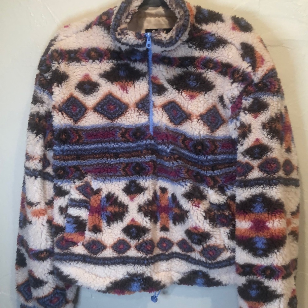 Coffee Shop Boho Print Teddy Fleece. Size L